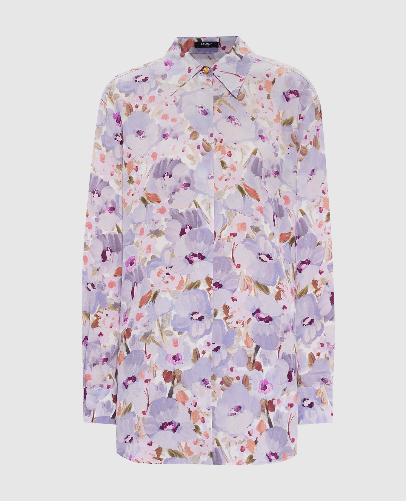 Фиолетовая блуза из шелка в цветочный принт