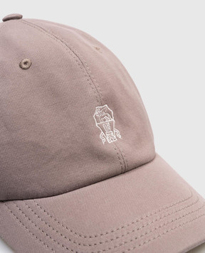 Brunello Cucinelli Детская коричневая кепка с вышивкой эмблемы B252DW322C