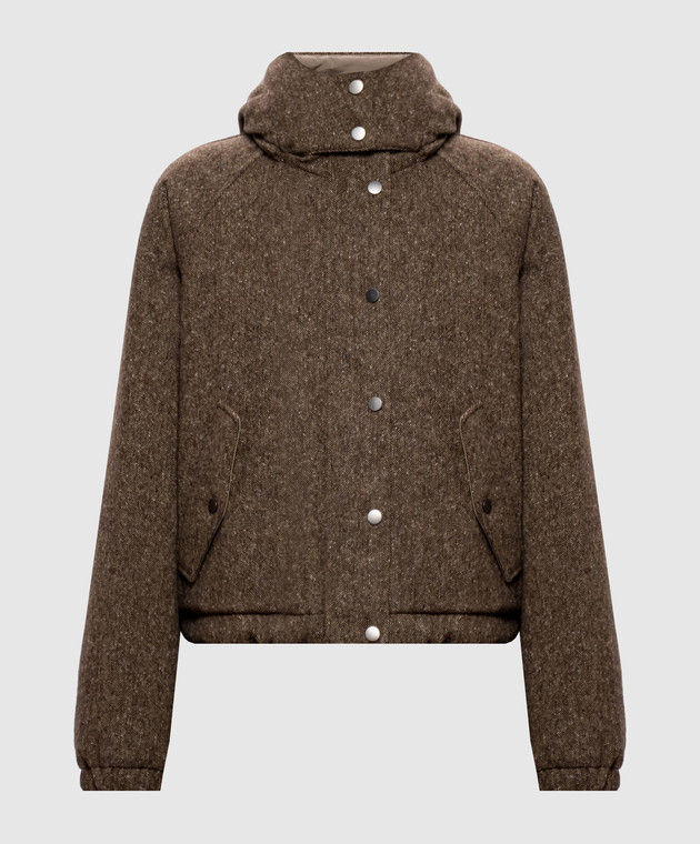 Brunello Cucinelli Пуховая коричневая куртка с шерстью MD0023657