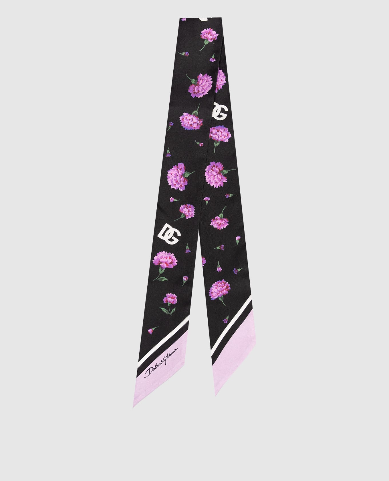 Черная лента твили из шелка в цветочный принт