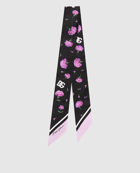 Dolce&Gabbana Чорна стрічка твіллі із шовку в квітковий принт FS215AGDDLI