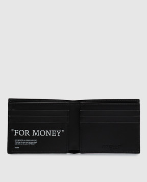Off-White Черный кожаный портмоне с принтом надписи "For Money" OWMNC22F26LT01