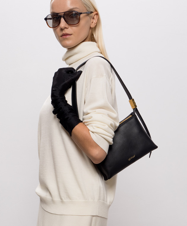 Off-White Черная кожаная сумка Sandbag 404 с принтом логотипа OWWNN09F26LT01 изображение 2