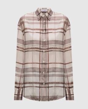 Brunello Cucinelli Бежевая блуза из шелка в клетку MP968NN406