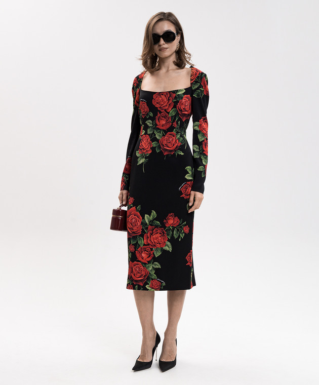 Dolce&Gabbana Чорна сукня міді з шовком F6AWBTFSA9R зображення 2
