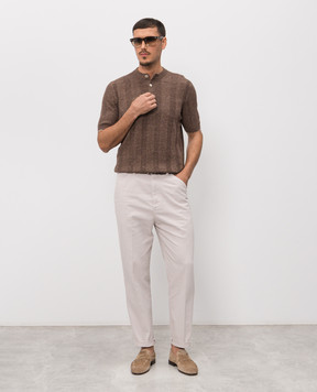 Brunello Cucinelli Коричнева в'язана футболка з льоном M2L707801