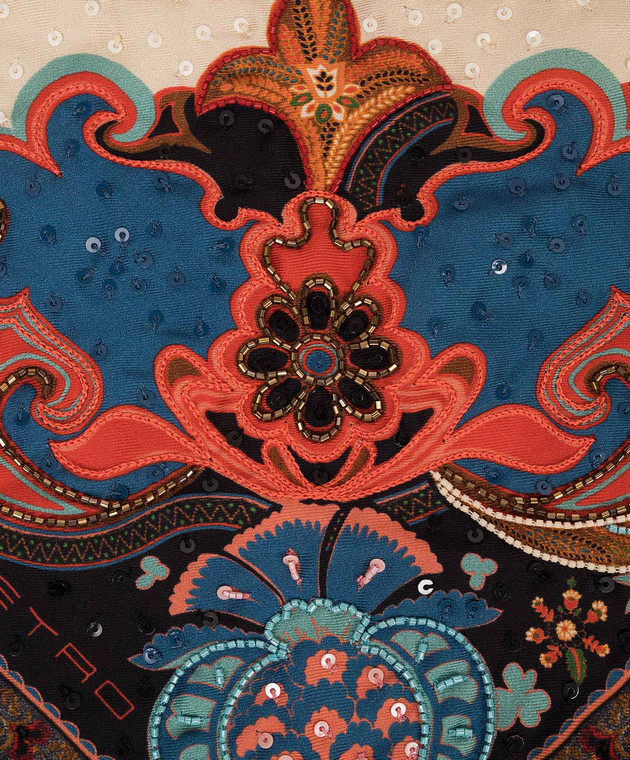 Etro Бежевый платок из шелка в принт с бахромой WAXA0022AR117 изображение 3