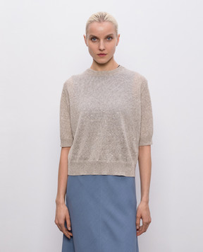Brunello Cucinelli Бежевий топ з льону з паєтками MDT746400