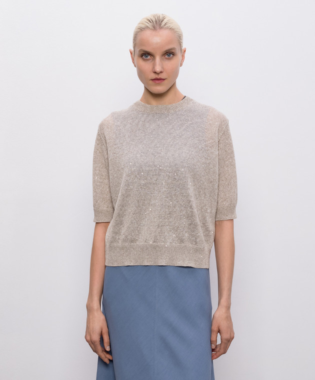 Brunello Cucinelli Бежевый топ из льна с пайетками MDT746400 изображение 3