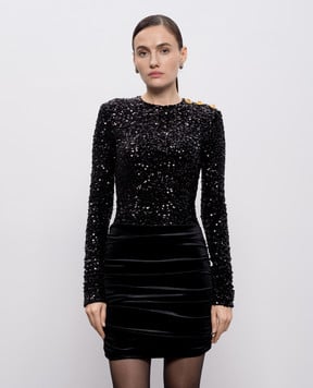 Balmain Чорна велюрова сукня з паєтками FF0R9372MH86