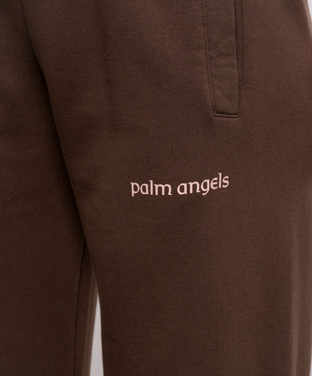 Palm Angels Коричневые спортивные брюки с брендовым принтом PAWCH001FL001 изображение 5
