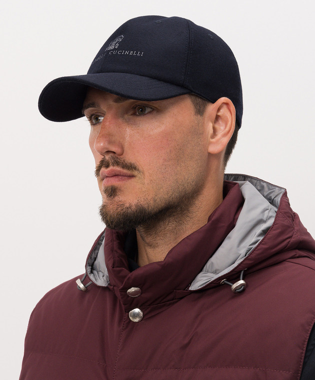 Brunello Cucinelli Синя кепка з вовни з вишивкою емблеми та логотипа M038P9850 зображення 2