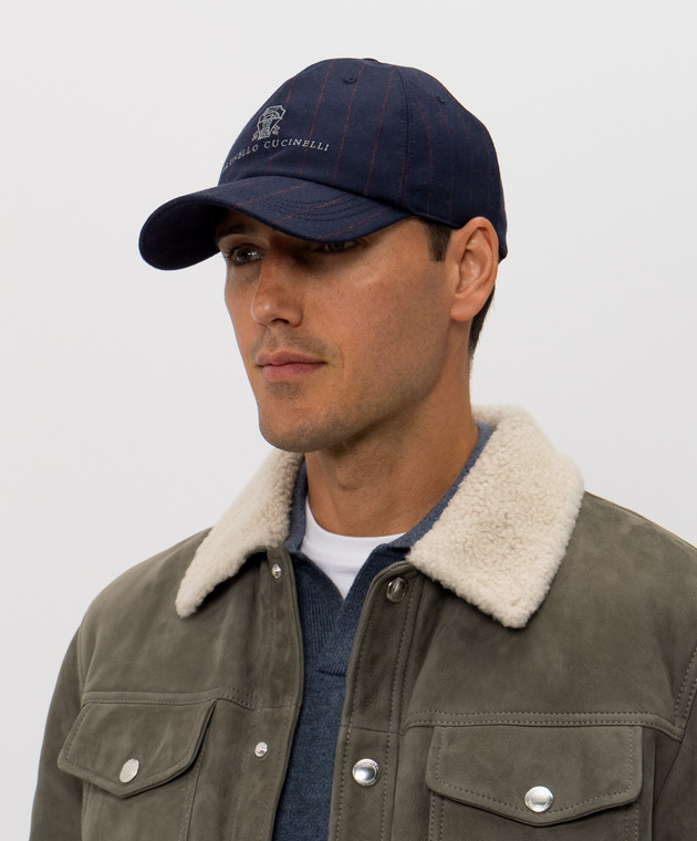 Brunello Cucinelli Синяя кепка из шерсти в полоску MV4419850 изображение 2