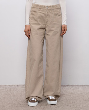 Brunello Cucinelli Бежевые вельветовые брюки с льном MP185P4021