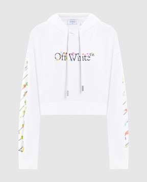Off-White Біле укорочене худі з квітковим принтом логотипа 2BB056S26FLE001