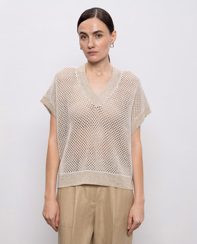 Peserico Бежевий ажурний жилет з льоном з паєтками A99027F079106B