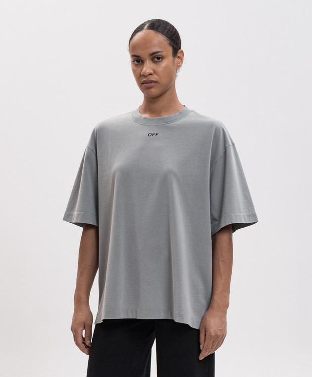 Off-White Сіра футболка з принтом Flower 2FA00646T зображення 3