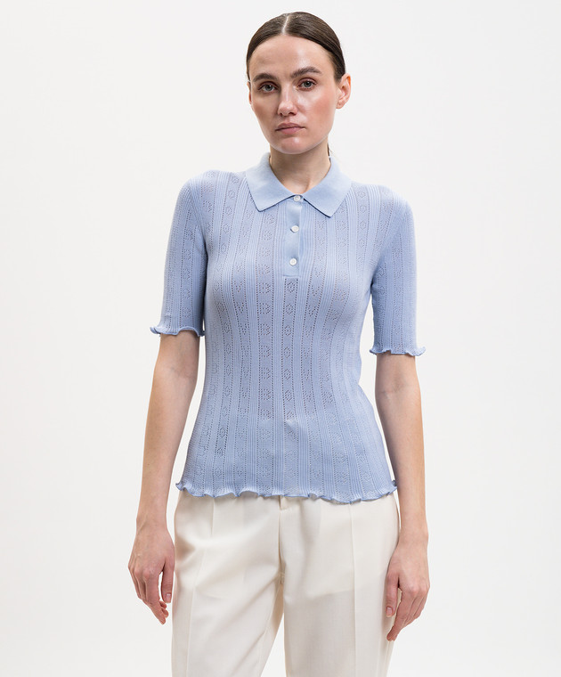 Victoria Beckham Блакитне поло у візерунок 1226KTP007273A зображення 3