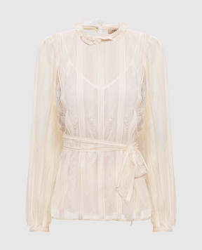 Twinset Бежевая блузка из кружева с логотипом 261TP2541