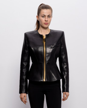 Balmain Чорна шкіряна куртка з акцентними плечима HF1SK691LC62
