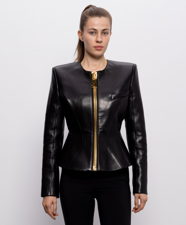 Balmain Черная кожаная куртка с акцентными плечами HF1SK691LC62 изображение 3