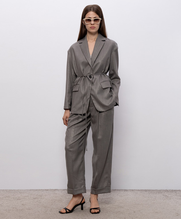 Brunello Cucinelli Серый жакет из шерсти в полоску с люрексом MB1897405P изображение 2