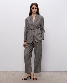 Brunello Cucinelli Серый жакет из шерсти в полоску с люрексом MB1897405P