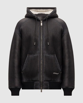 Off-White Черная дубленка с капюшоном 44MJL007F26L001