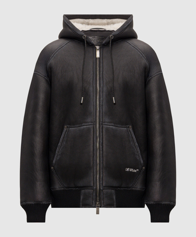 Off-White Черная дубленка с капюшоном 44MJL007F26L001