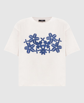 Max Mara Weekend Бежевая футболка WKDSABATO с цветочной вышивкой WKDSABATO