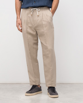 Brunello Cucinelli Бежевые брюки с льном MH255E1710