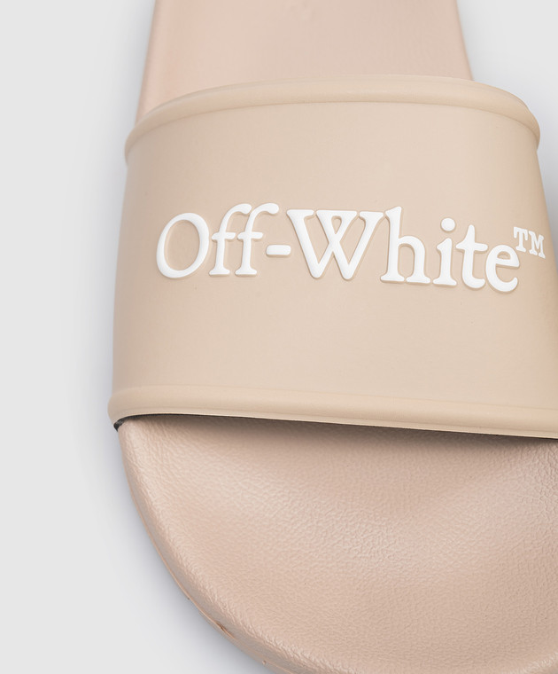 Off-White Бежевые слайдеры с фактурным логотипом OWIU001S26MAT002 изображение 5