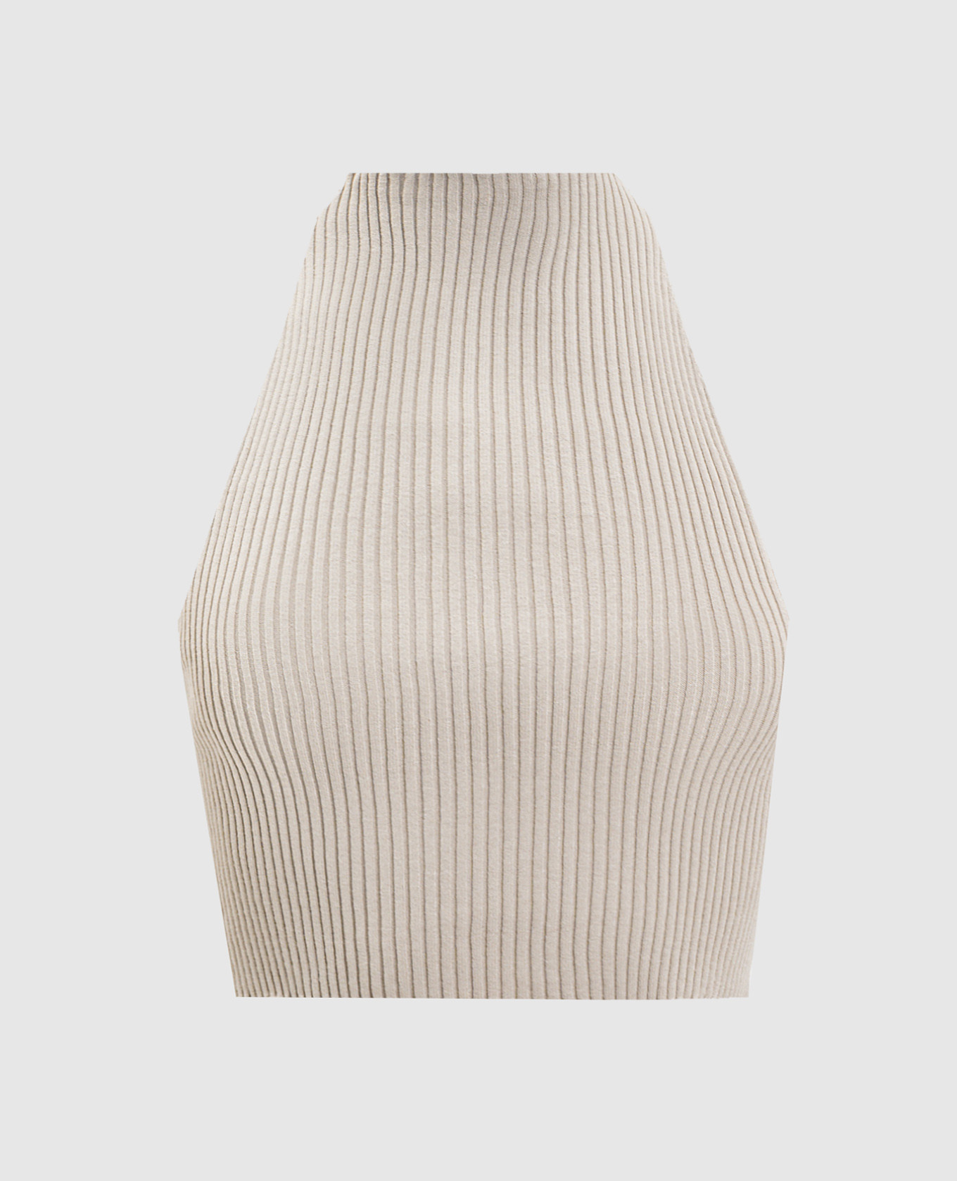 Бежевый укороченный топ с контрастной полоской