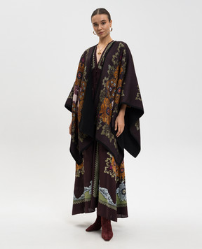 La DoubleJ Бордове пончо з вовни в брендовий принт SCA0047PLA003BOU01