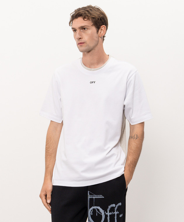 Off-White Серая меланжевая футболка с принтом логотипа 44MAA16NF26J004 изображение 3