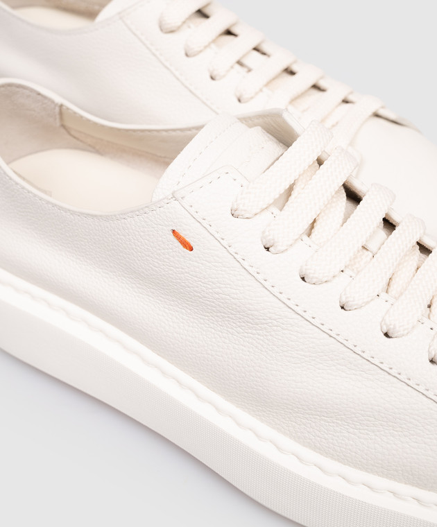 Santoni Белые кожаные кроссовки с фактурным логотипом WBCD61322BARCDYI изображение 5