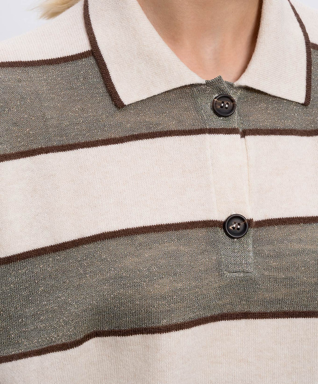 Brunello Cucinelli Поло з вовни, кашеміру та шовку в смужку M16221605 зображення 5