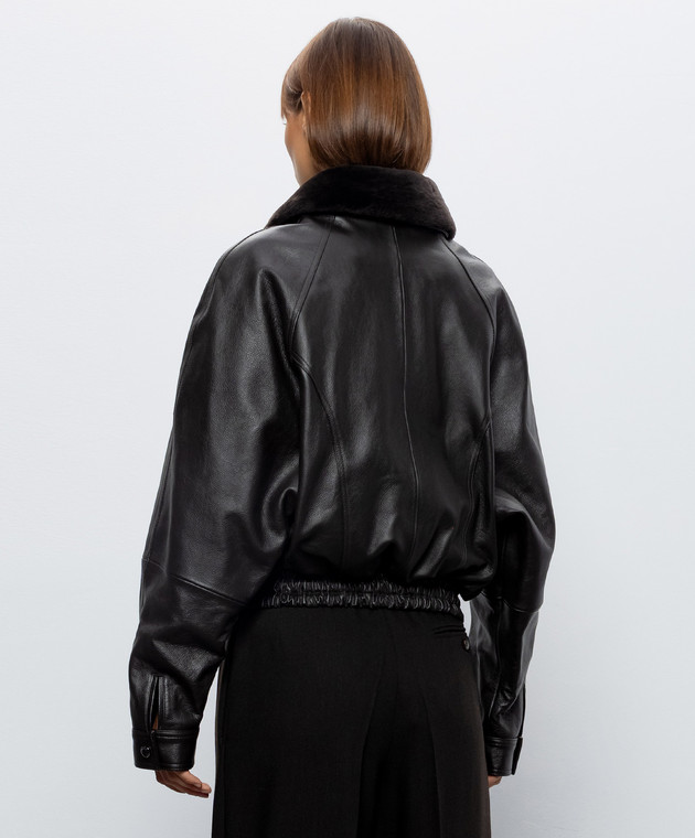 Magda Butrym Коричнева шкіряна куртка з хутром LEATHER13JACKET192926 зображення 4