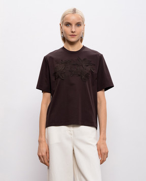 Agnona Коричнева футболка з вишивкою логотипа TT1109LY2050