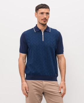 Stefano Ricci Синє поло з шовком з блискавкою K212034P31F26190