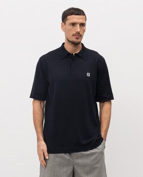 Balmain Синє поло із шовком з монограмою GH1GB044KJ53