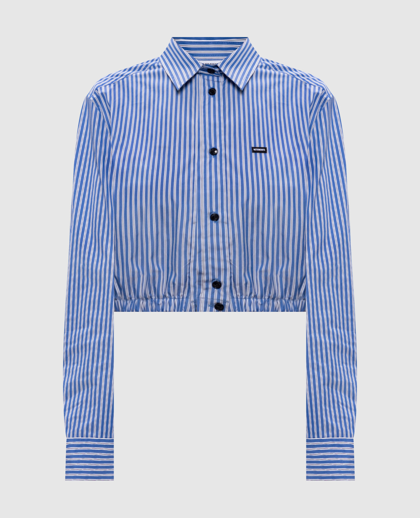 Синя укорочена сорочка в смужку