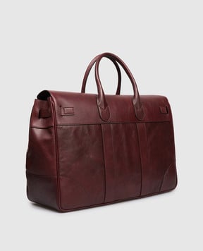 Brunello Cucinelli Бордова шкіряна дорожна сумка з логотипом MBCIBU071
