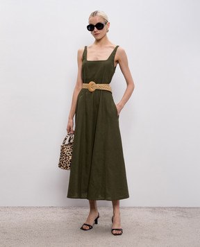 Twinset Сукня міді кольору хакі з льоном 261TF2021