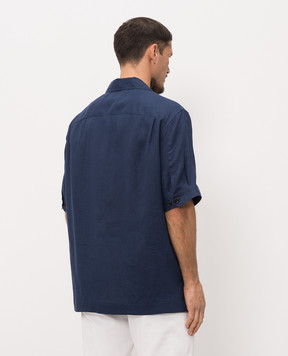 Brunello Cucinelli Синя сорочка з льону з короткими рукавами MM6840619