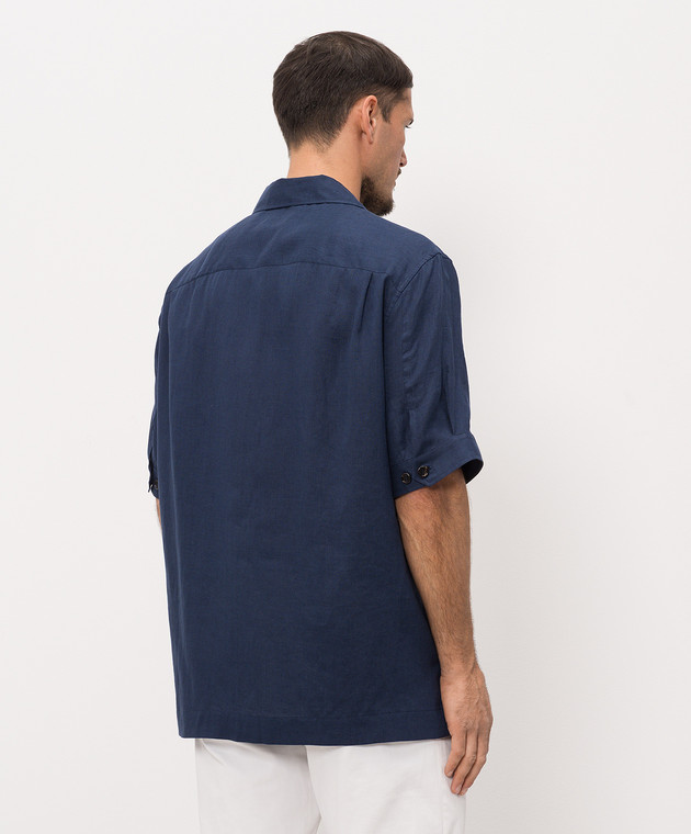Brunello Cucinelli Синя сорочка з льону з короткими рукавами MM6840619 зображення 3