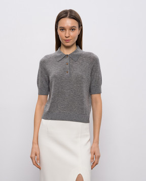 Victoria Beckham Сіре поло з вовни з логотипом 1126KTP007013A