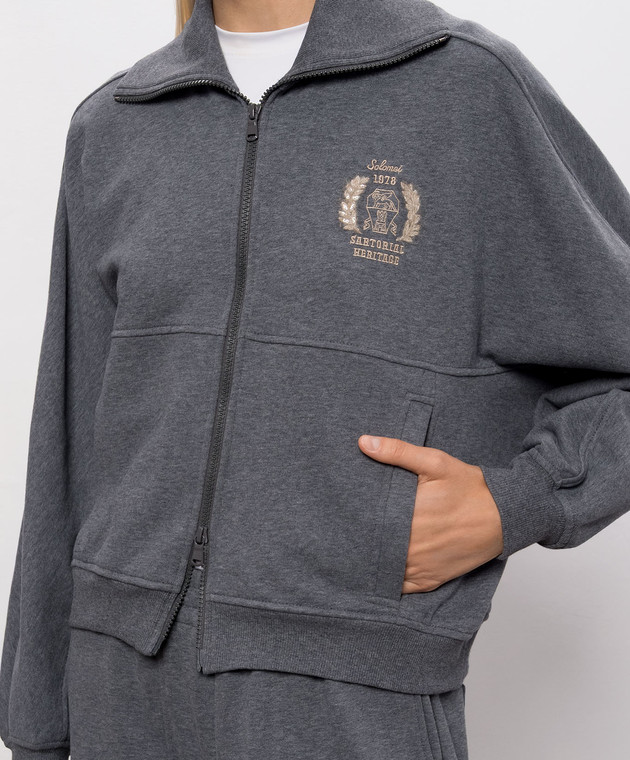 Brunello Cucinelli Серая спортивная куртка с вышивкой MN05NB2X06 изображение 5