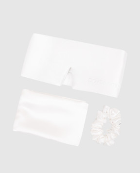 Dore & Rose Білий набір для сну із шовку з вишивкою логотипа SERENITYBUNDLE