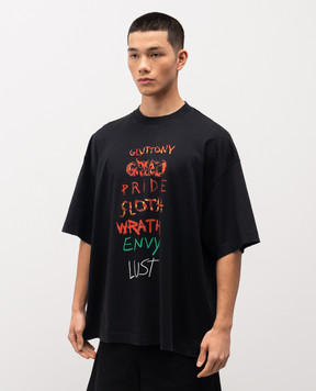 Vetements Черная футболка с принтом и вышивкой логотипа ME76TR196BXm